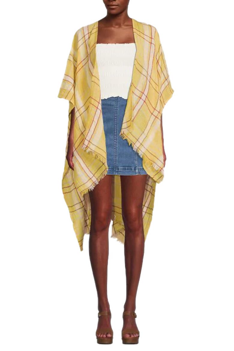 Plaid Linen & Cotton Ruana, Main, color, YELLOW PLAID