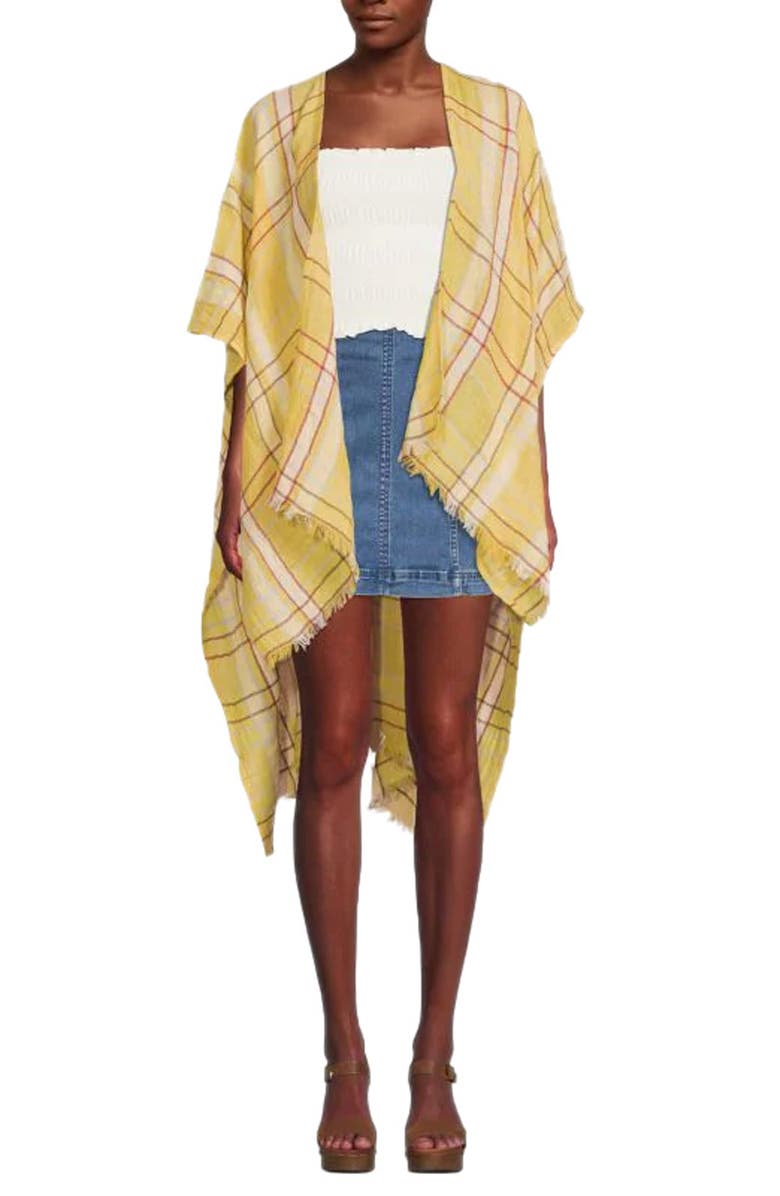 SAACHI Plaid Linen & Cotton Ruana, Alternate, color, Yellow Plaid