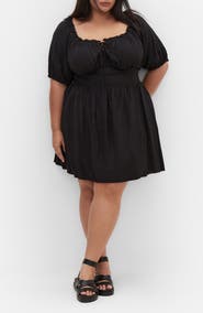 City Chic Mela Puff Sleeve Fit & Flare Dress