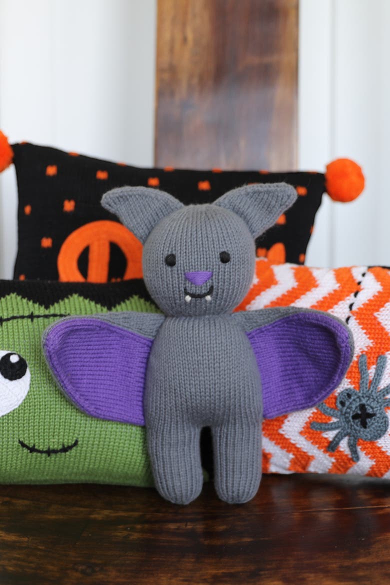 Knit Halloween Bat Toy, Alternate, color, Grey and Purple