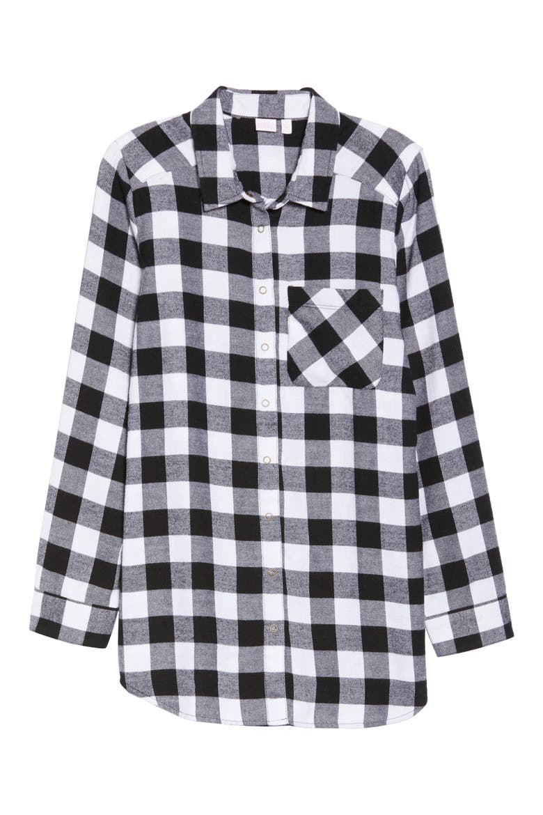 Flannel Nightshirt, Alternate, color, BLACK BUFFALO PLAID