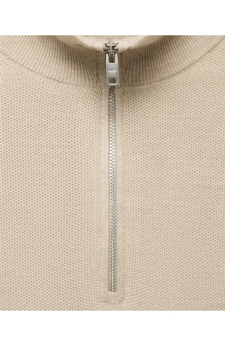 MANGO Half Zip Piqué Sweater, Alternate, color, Beige