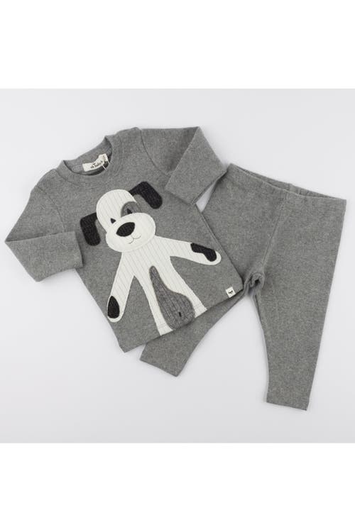 Oh Baby ! Large Cream Puppy Applique Long Sleeve Two Piece Set In Coal