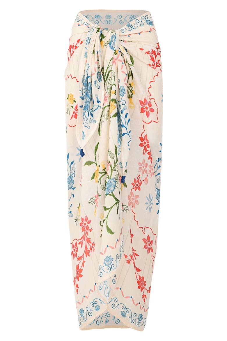Marine Bleu Floral Pareo Cover-Up, Alternate, color, WHITE MULTI
