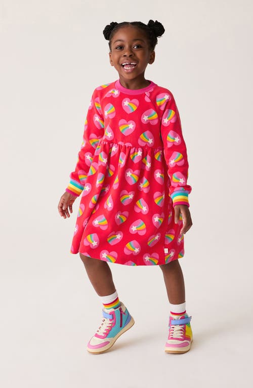 Shop Little Bird Kids' Heart Print Long Sleeve Sweatshirt Dress In Red