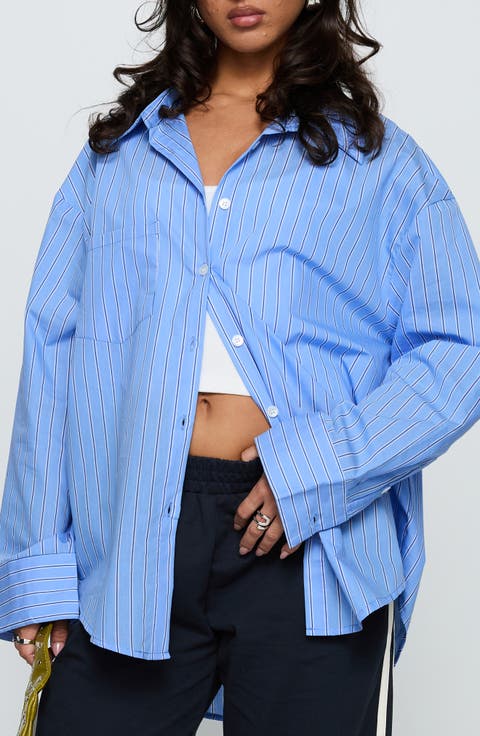 Kodhi Oversize Pinstripe Cotton Blend Button-Up Shirt