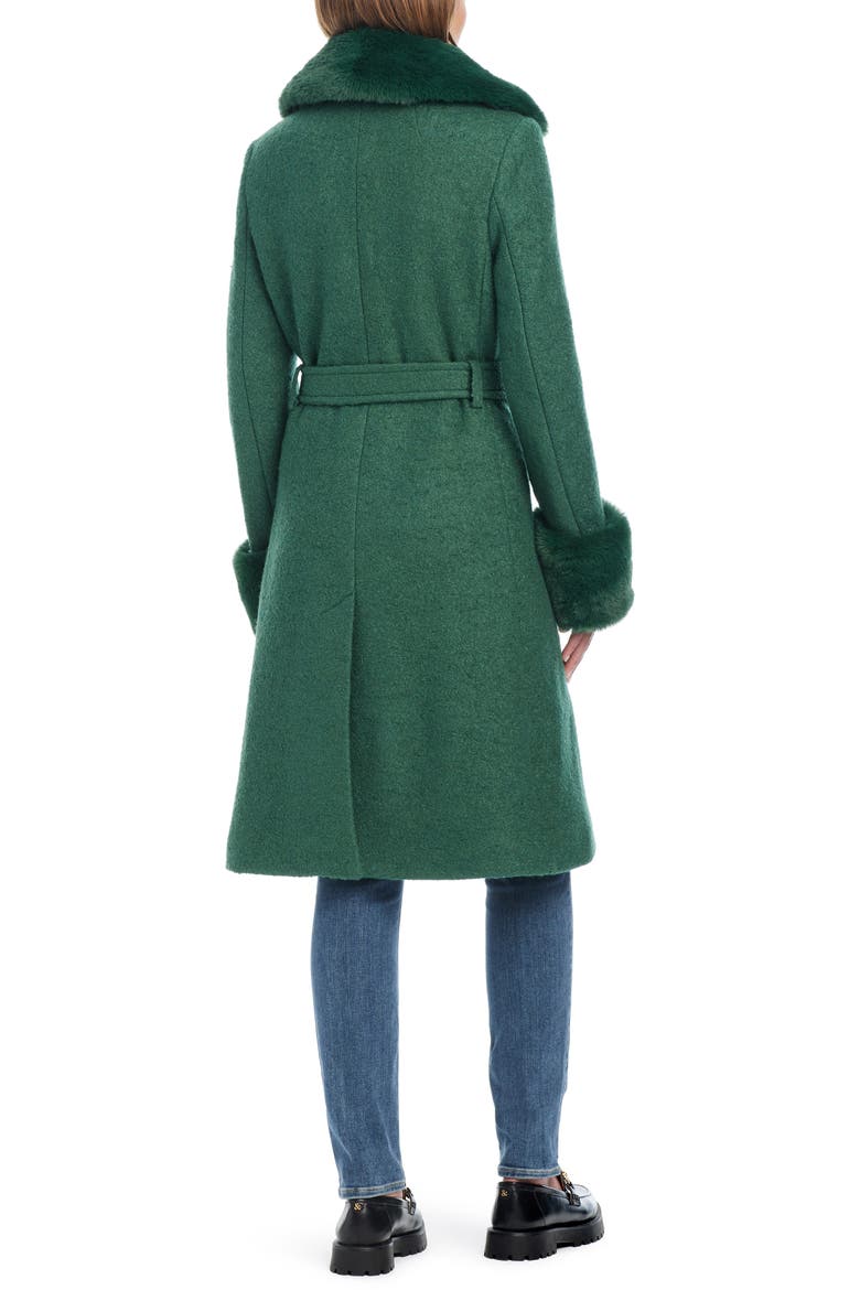 club belted wool blend coat with removable faux fur collar and cuffs, Alternate, color, VELVET MOSS