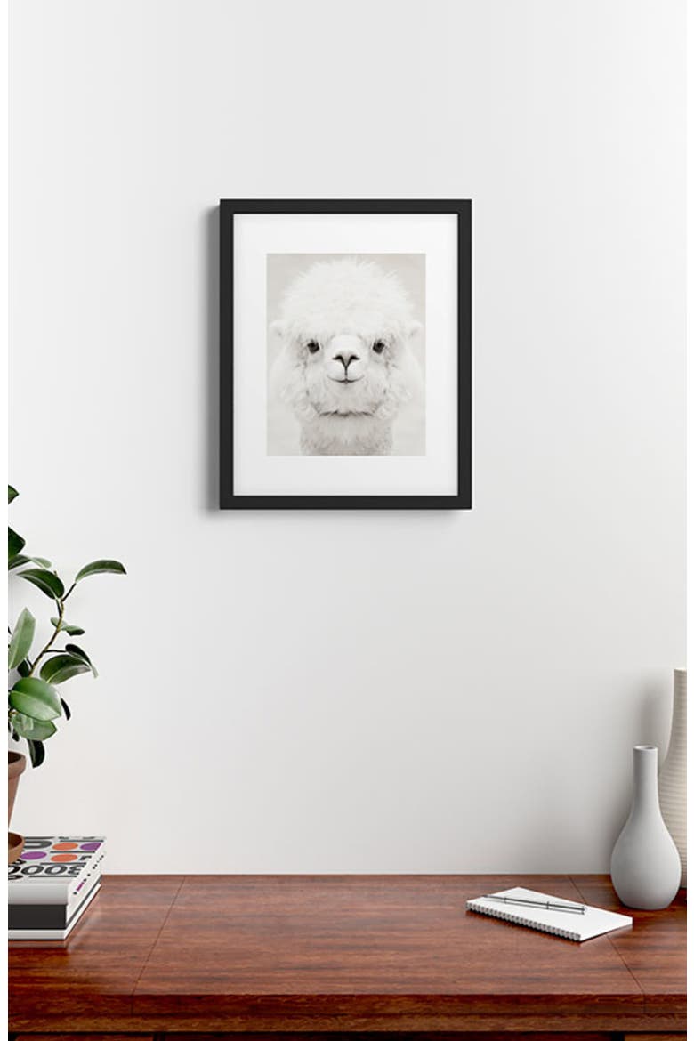 Monika Strigel - Smiling Alpaca Framed Art Print, Alternate, color, BLACK-WHITE