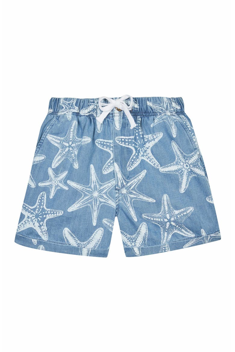 Kids' Light Denim Printed Starfish Bermuda Shorts, Main, color, BLEACH DENIM W4