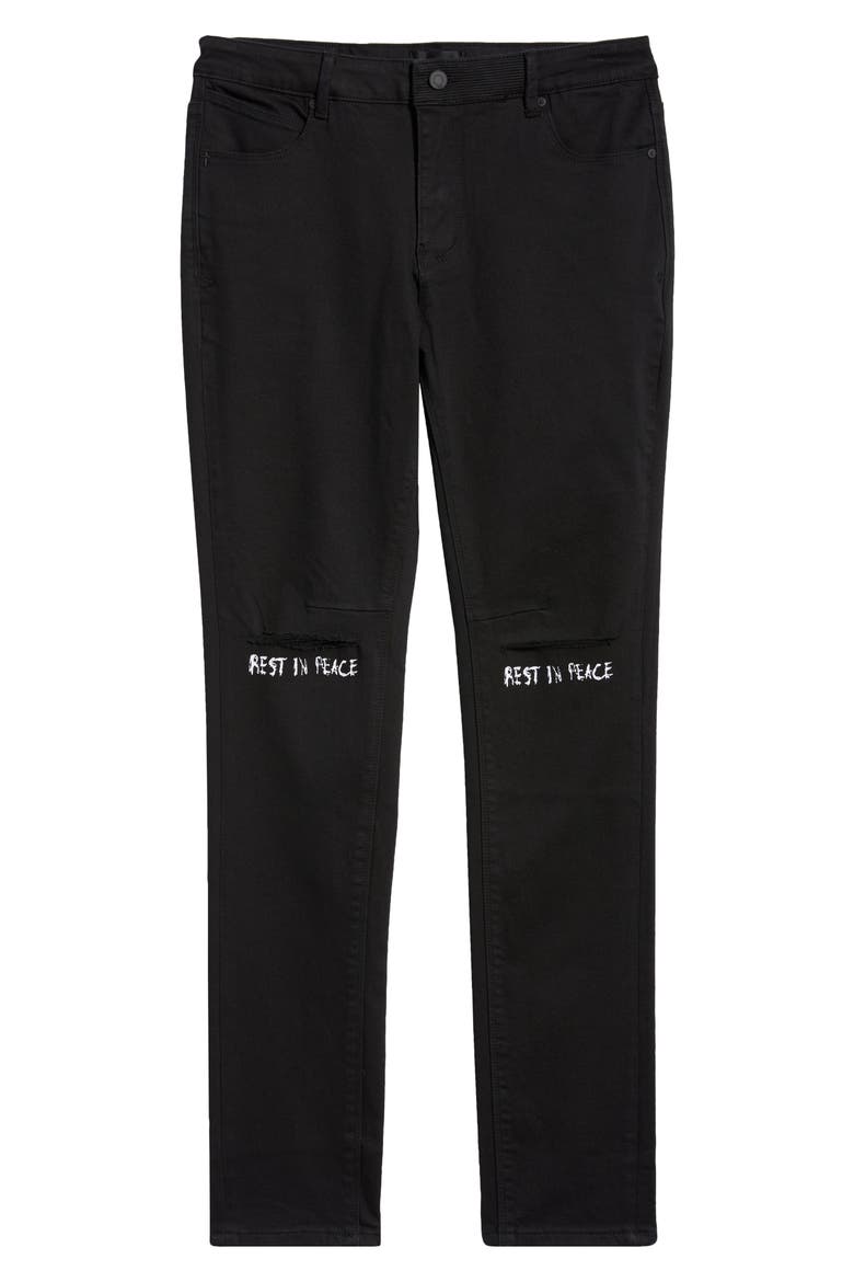 Bryant Ripped Skinny Jeans, Alternate, color, BLACK REST IN PEACE
