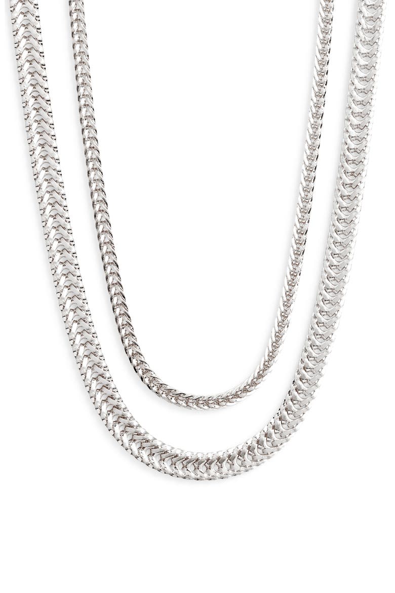 Set of 2 Herringbone Chain Necklaces, Main, color, SILVER