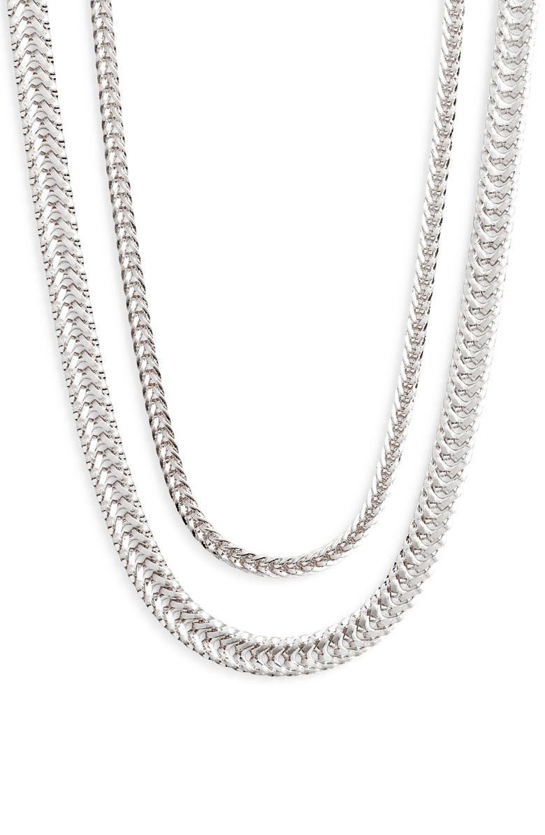 Open Edit Set of 2 Herringbone Chain Necklaces, Main, color, Silver