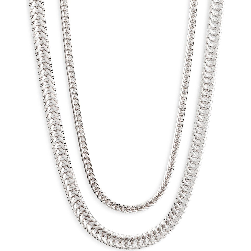 Open Edit Set Of 2 Herringbone Chain Necklaces In Metallic
