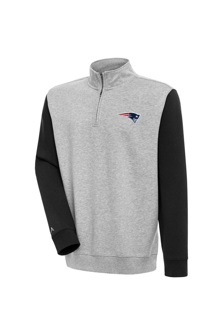 Men's Antigua  Heather Gray/Black New England Patriots Victory Colorblock Quarter-Zip Pullover Top, Alternate, color, Heather Gray