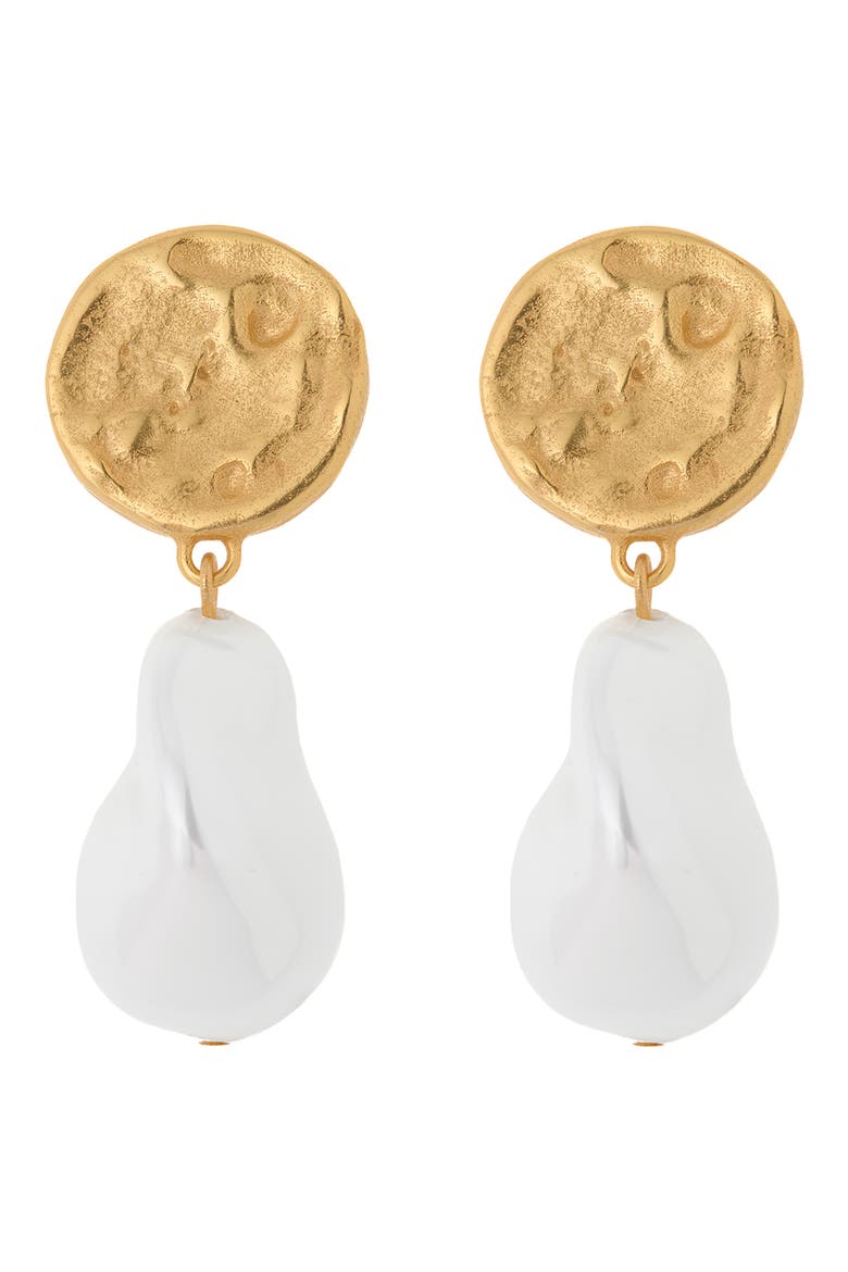 Maya Molten Faux Pearl Drop Earrings, Main, color, GOLD TONE/ PEARL