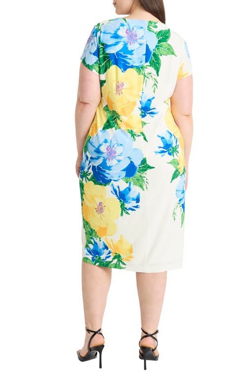 Maggy London Floral Short Sleeve Matte Jersey Midi Dress In Soft White/yellow