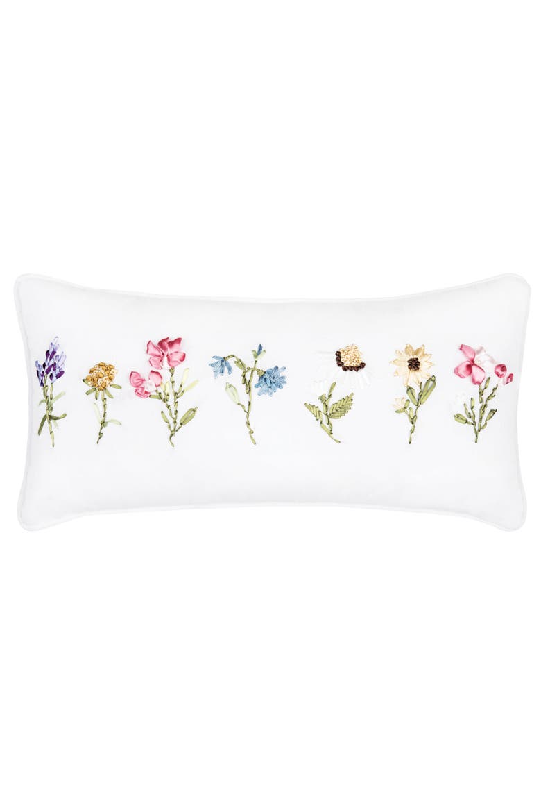 April Showers Flowers Cotton Blend Mini Lumbar Accent Pillow 10" x 20", Main, color, White