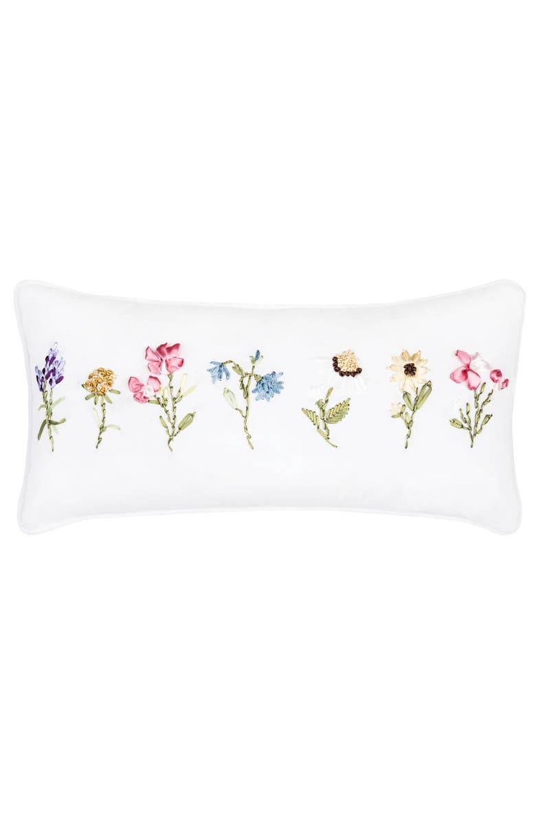 C&F Home April Showers Flowers Cotton Blend Mini Lumbar Accent Pillow 10" x 20", Main, color, White