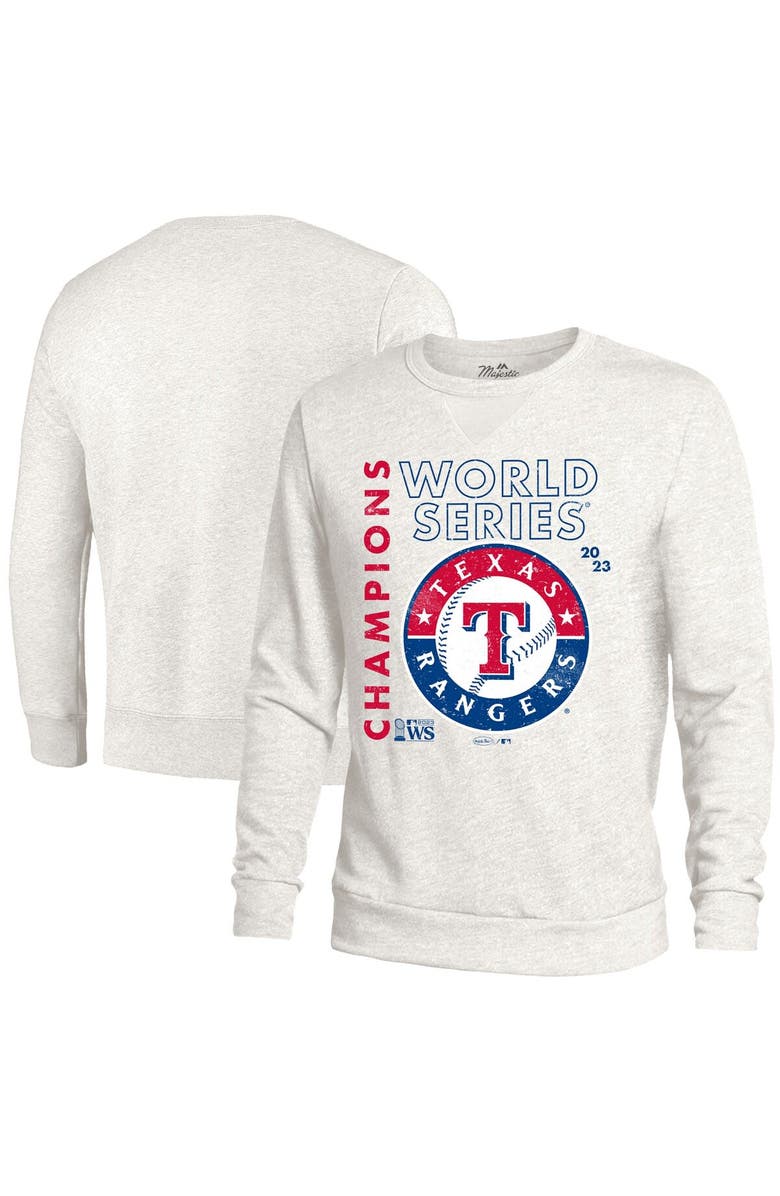 Majestic Threads Men's Majestic Threads White Texas Rangers 2023 World Series Champions Tri-Blend Pullover Sweatshirt, Alternate, color, 
