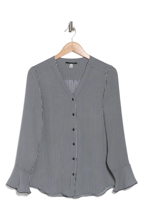 T Tahari Long Sleeve Button-up Top In Gray