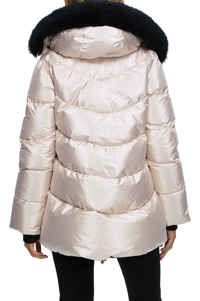 Apres-Ski High-Low Jacket with Detachable Genuine Shearling Hood Trim, Alternate, color, GOLD/BLACK