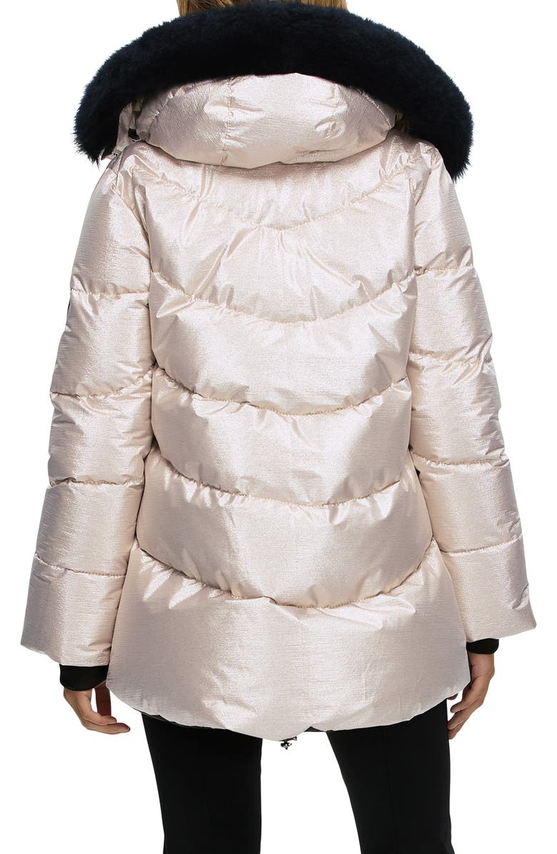 GORSKI Apres-Ski High-Low Jacket with Detachable Genuine Shearling Hood Trim, Alternate, color, Gold/Black