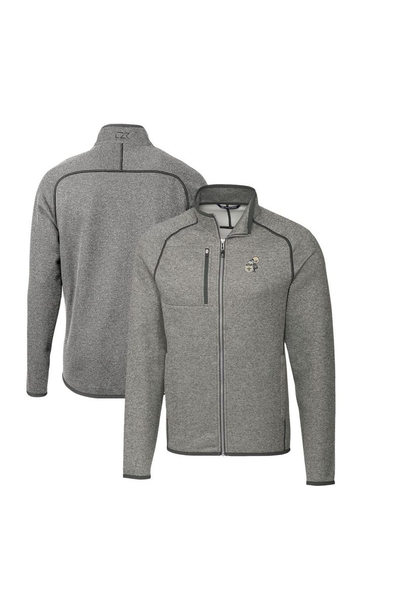 Cutter & Buck Men's Cutter & Buck Heather Gray New Orleans Saints Throwback Logo Mainsail Sweater-Knit Big & Tall Full-Zip Pullover Jacket, Alternate, color, 