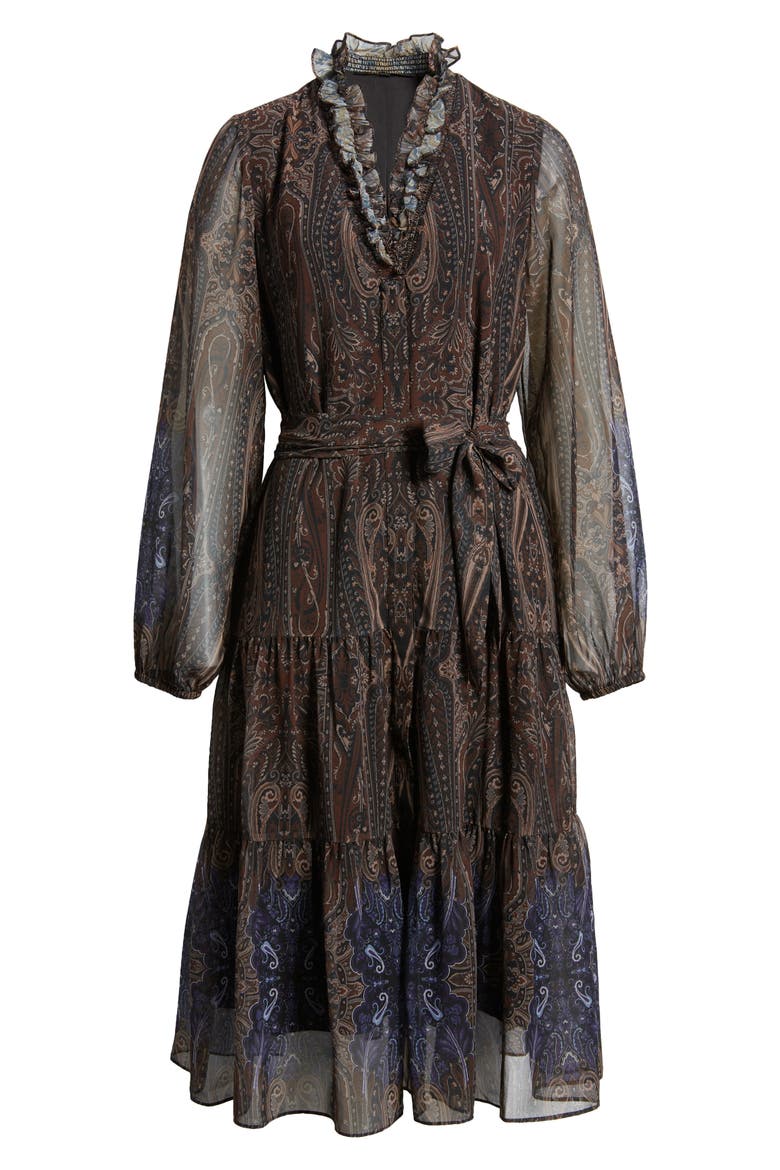Verena Paisley Long Sleeve Tiered Dress, Alternate, color, COCO MULTI
