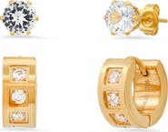 HMY JEWELRY Set of 2 CZ Stud & Huggie Hoop Earrings