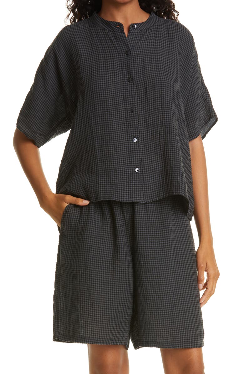 Eileen Fisher Mandarin Collar Organic Linen Shirt, Main, color, 