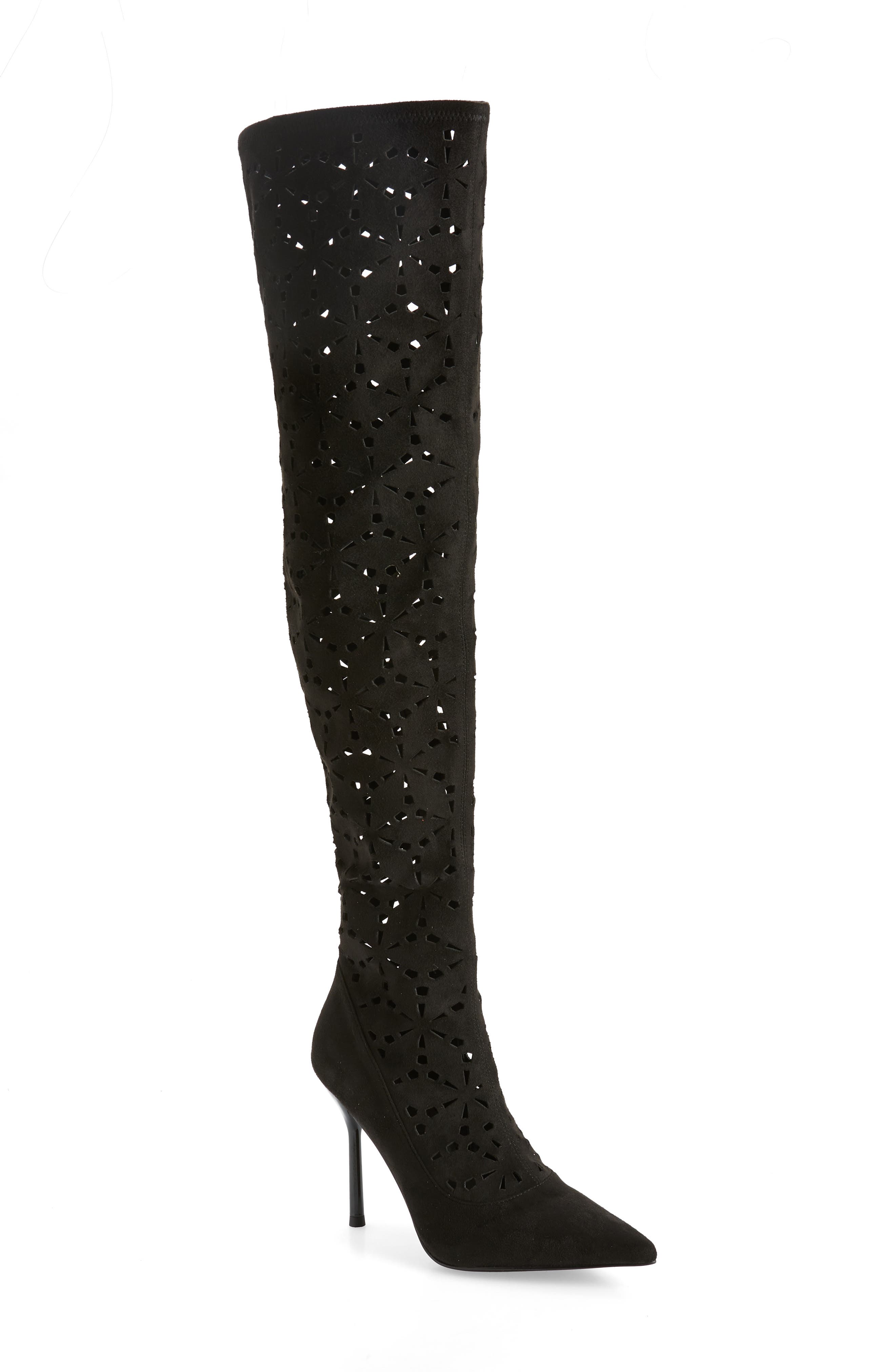 Jeffrey Campbell Adonia Pointed Toe Perforated Over the Knee Boot, Main, color, 