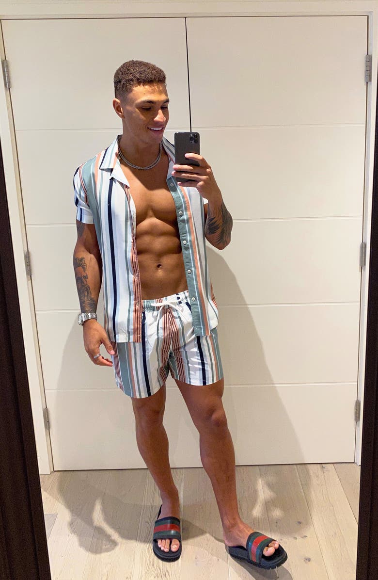 Topman Pastel Stripe Short Sleeve Button-Up Camp Shirt, Alternate, color,