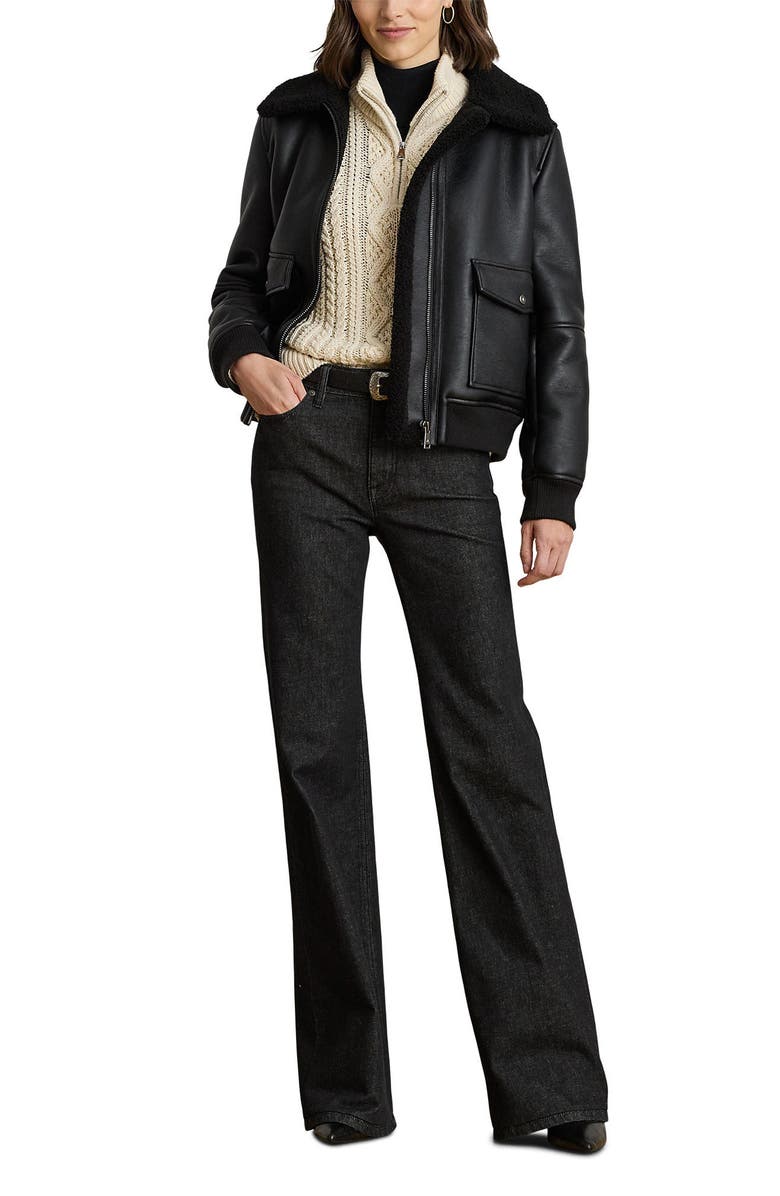 Lauren Ralph Lauren Faux Shearling Bomber Jacket, Alternate, color, Black