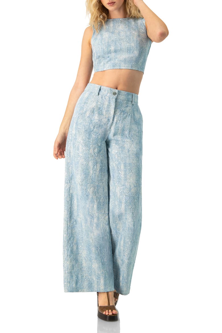 Wide Leg Embroidered Jeans, Alternate, color, Blue