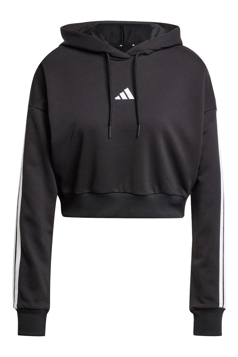 3-Stripes French Terry Crop Hoodie, Alternate, color, BLACK/ WHITE