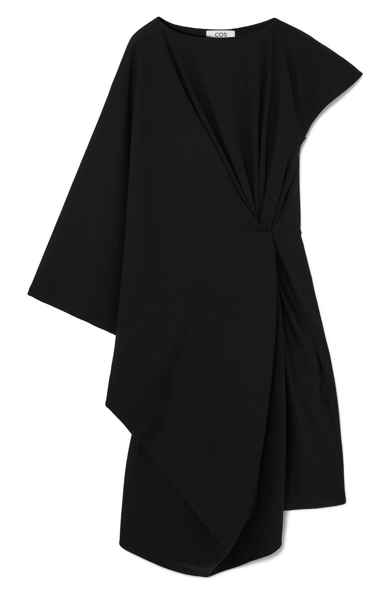 COS Draped Asymmetric Midi Dress, Alternate, color, Black Dark