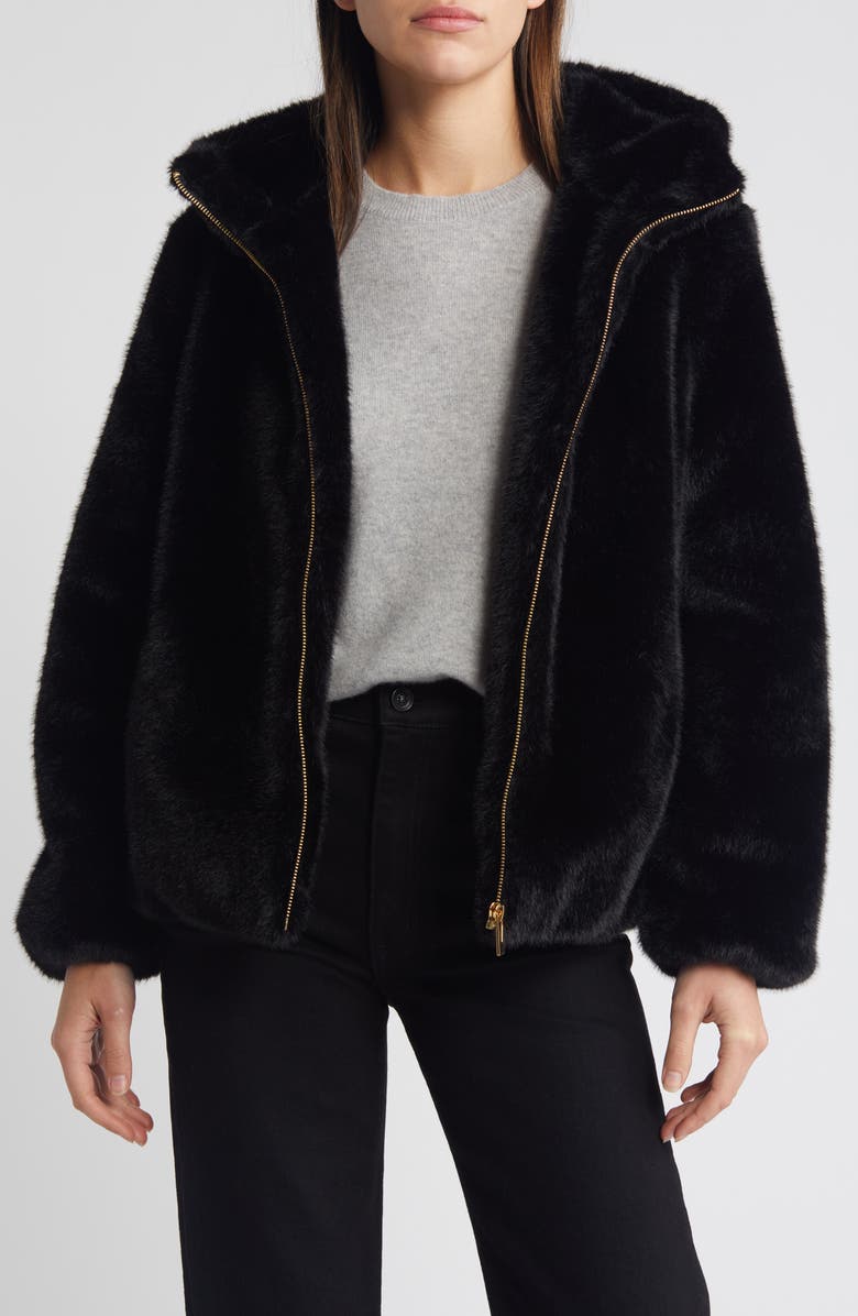 Via Spiga Hooded Faux Fur Jacket, Alternate, color,