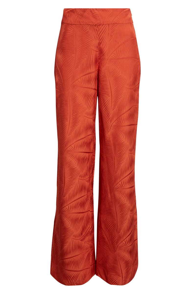 Johanna Ortiz Laid Back Energy Palm Jacquard Wide Leg Satin Pants, Alternate, color, Rust