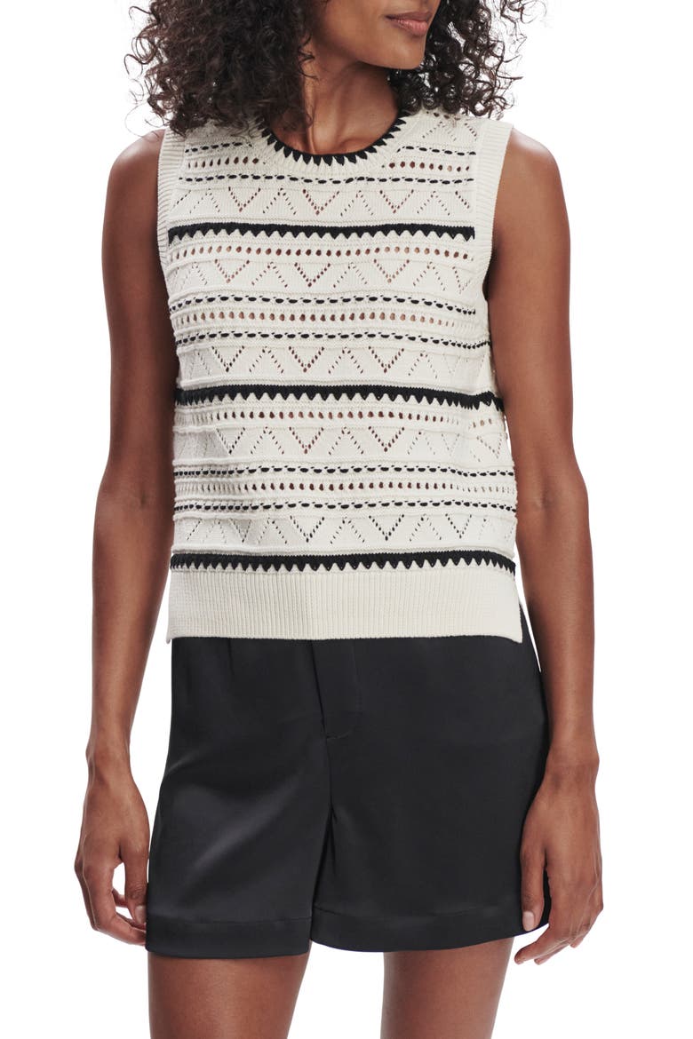 Athena Pointelle Stitch Cotton Sweater Vest, Main, color, EGRET