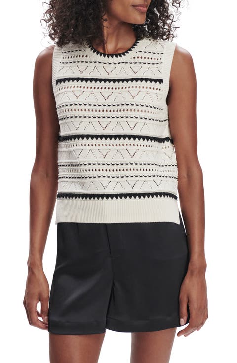 Athena Pointelle Stitch Cotton Sweater Vest