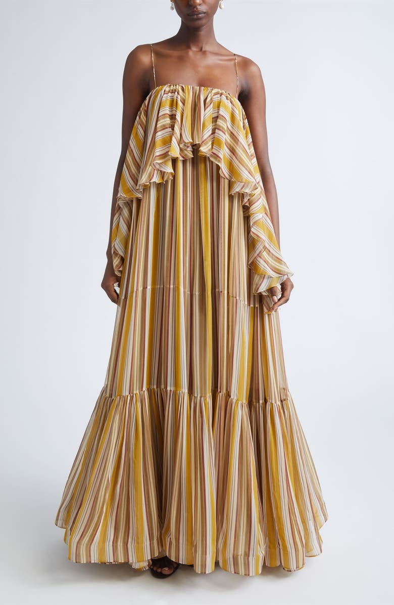 Zimmermann Rebellion Bohemian Stripe Slipdress, Main, color, Mustard Stripe
