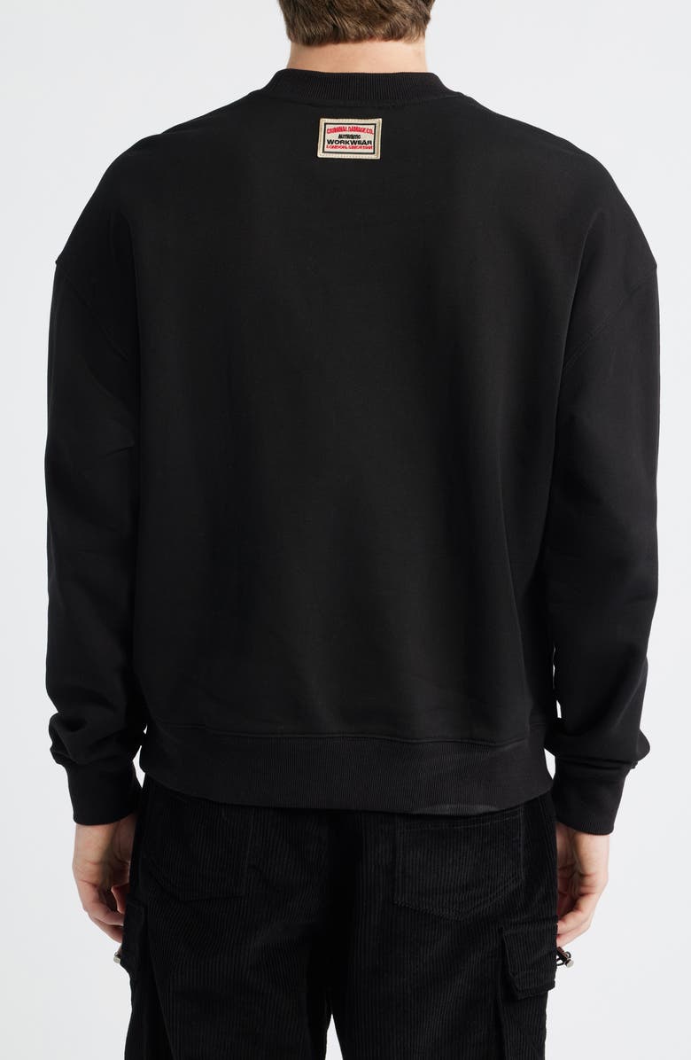 CRIMINAL DAMAGE Croc Embossed Logo Appliqué Sweatshirt, Alternate, color, Black