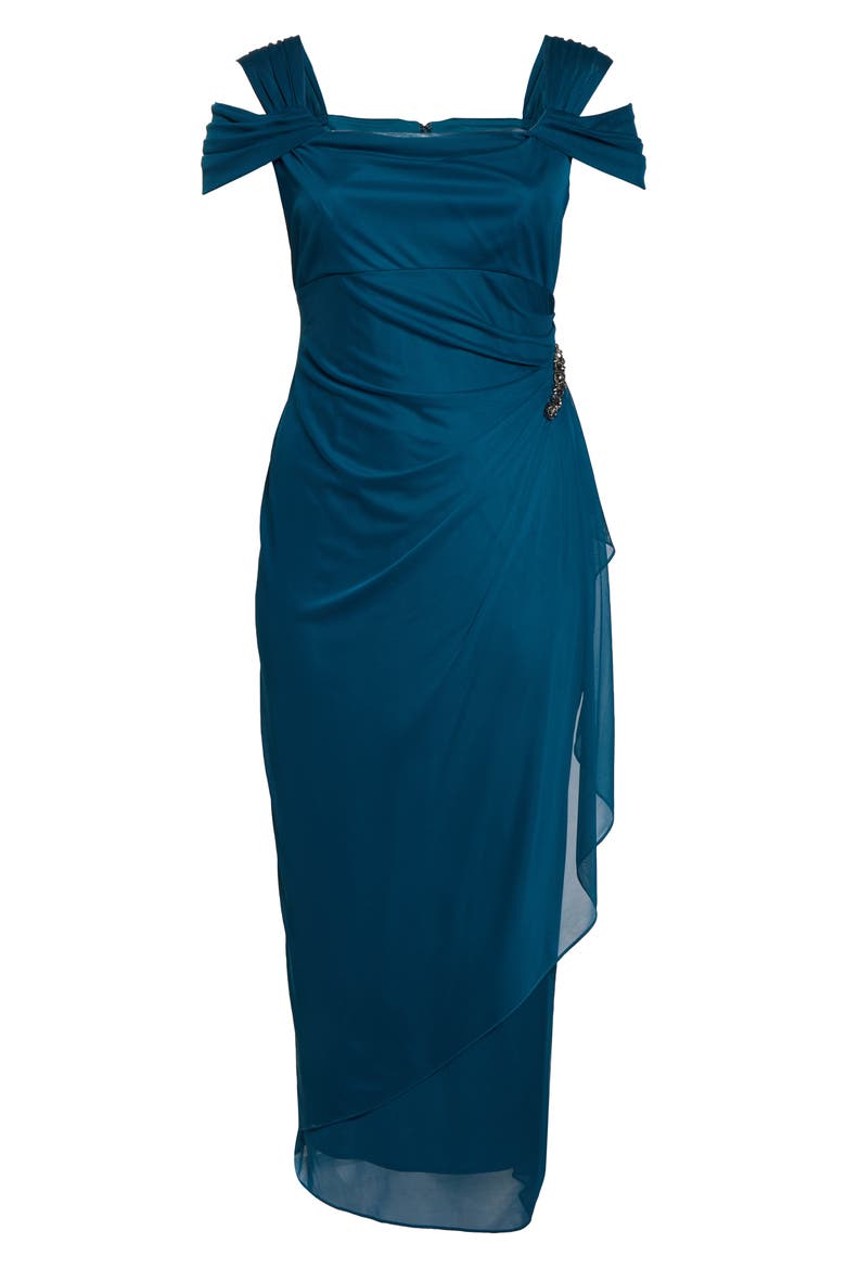 Embellished Cold Shoulder Gown, Alternate, color, DEEP TEAL