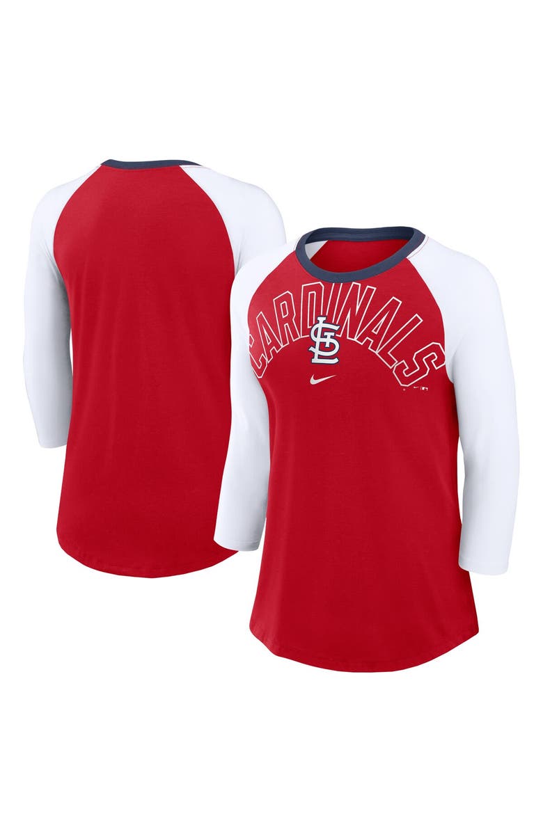 Nike Women's Nike Red/White St. Louis Cardinals Knockout Arch 3/4-Sleeve Raglan Tri-Blend T-Shirt, Main, color, Red