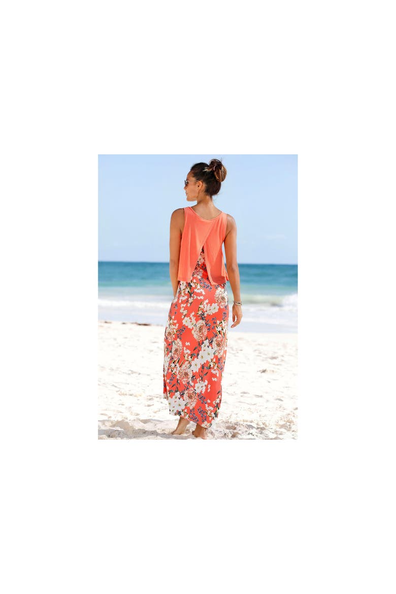 Women's Layered Look Maxi Dress, Alternate, color, Coral-Patterned