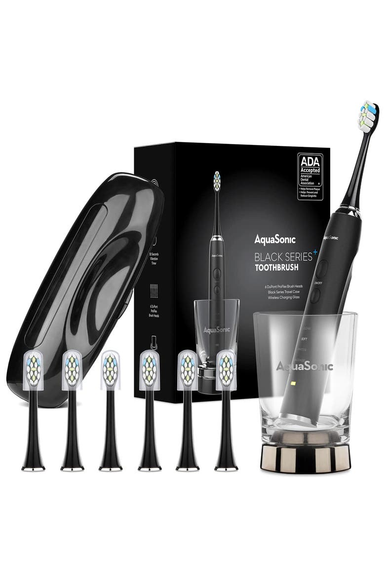Black Series+ - Ultra Whitening 40,000 VPM Rechargeable Electric Toothbrush - ADA Accepted - Wireless Charging Glass - 6 Proflex Brush Heads & Travel Case – 4 Modes & Smart Timer -Sonic, Main, color, NO COLOR