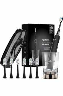 AQUASONIC Black Series+ - Ultra Whitening 40,000 VPM Rechargeable Electric Toothbrush - ADA Accepted - Wireless Charging Glass - 6 Proflex Brush Heads & Travel Case – 4 Modes & Smart Timer -Sonic