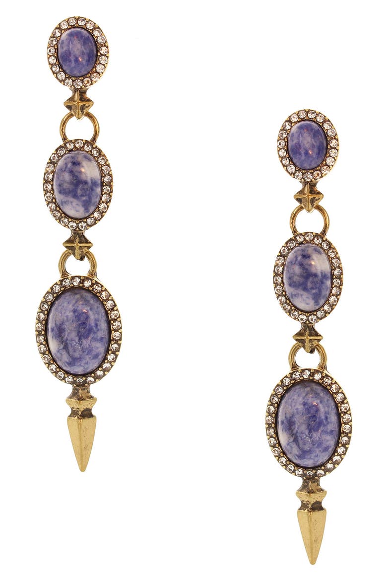 Kylynn Drop Earrings, Main, color, BURNISHED GOLD / BLUE