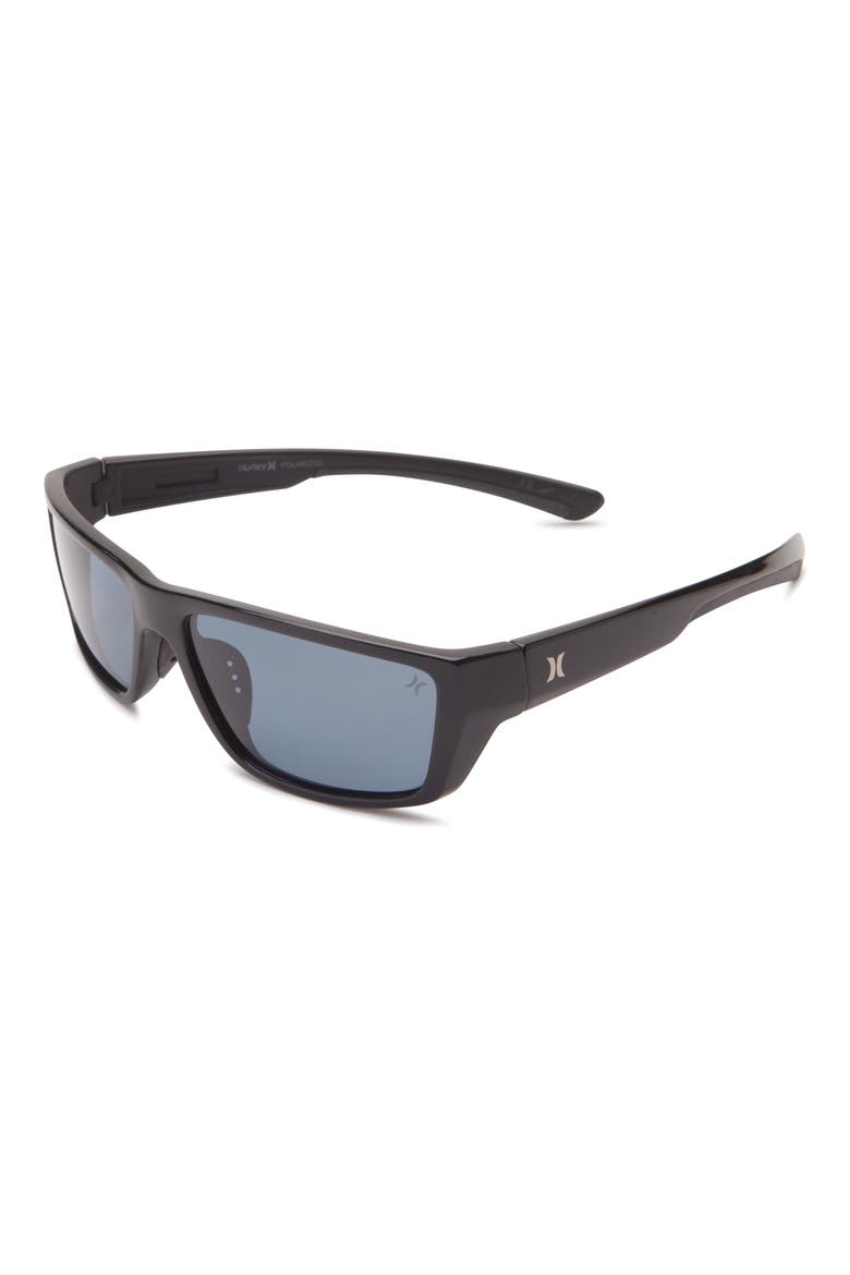 60mm Polarized Wraparound Sunglasses, Alternate, color, BLACK