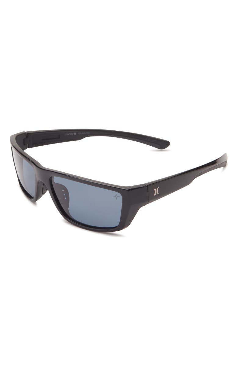 Hurley 60mm Polarized Wraparound Sunglasses, Alternate, color, Black